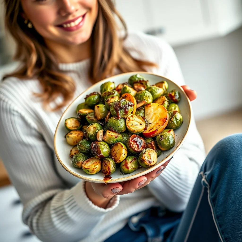 Roasted Brussels Sprouts with Apples and Balsamic Glaze – vegetarian recipe