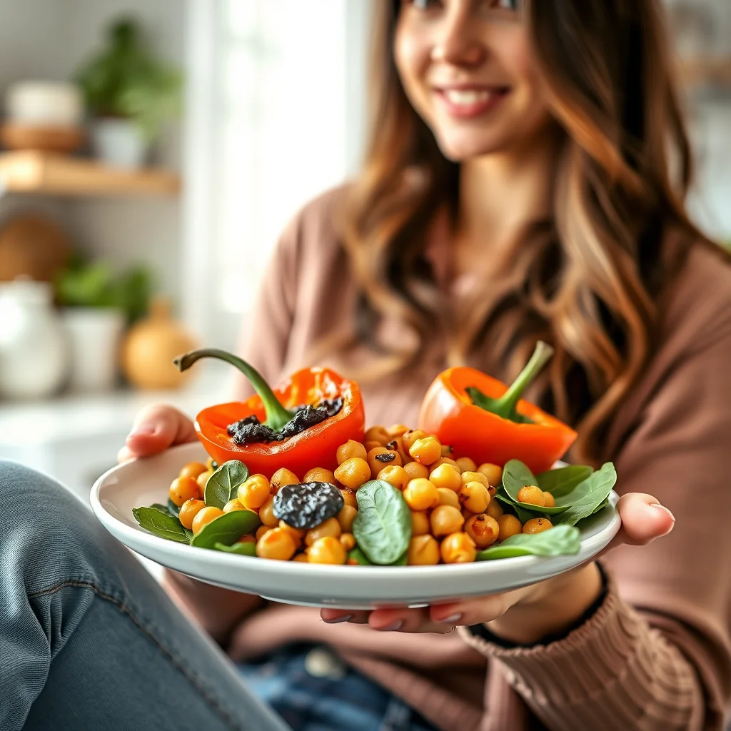 Roasted Pepper Medley with Chickpeas and Spinach – vegetarian recipe