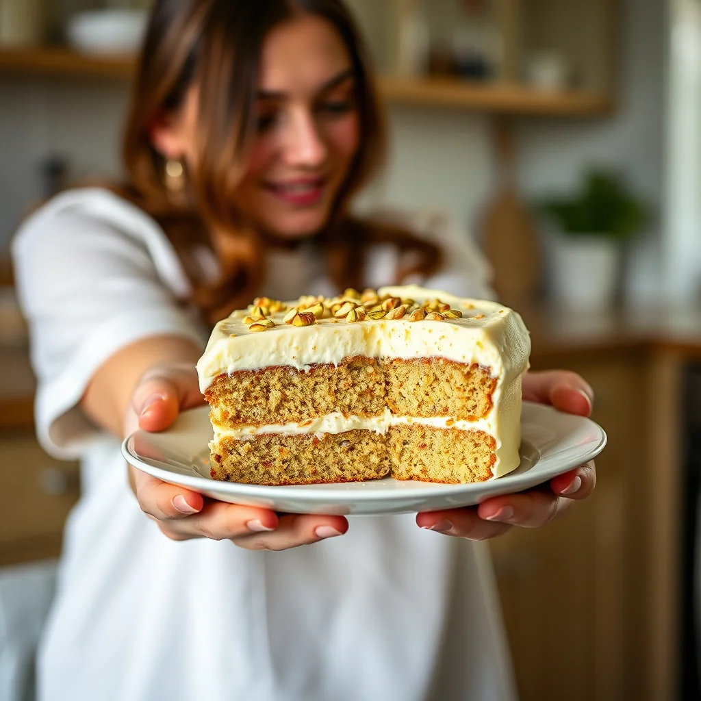 Pistachio Cardamom Cake with Saffron Cream Frosting – vegetarian recipe