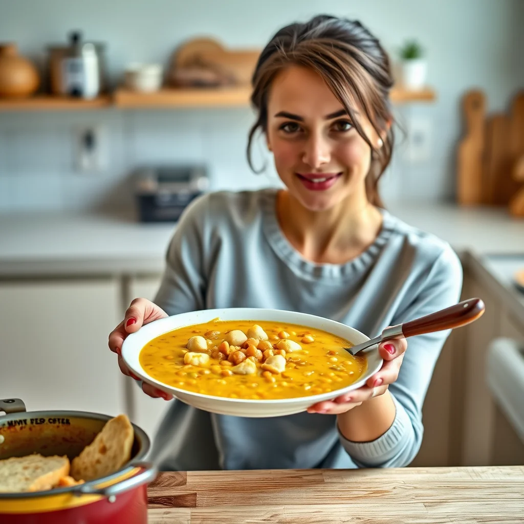 Classic Yellow Split Pea Soup with Doughboys – vegetarian recipe