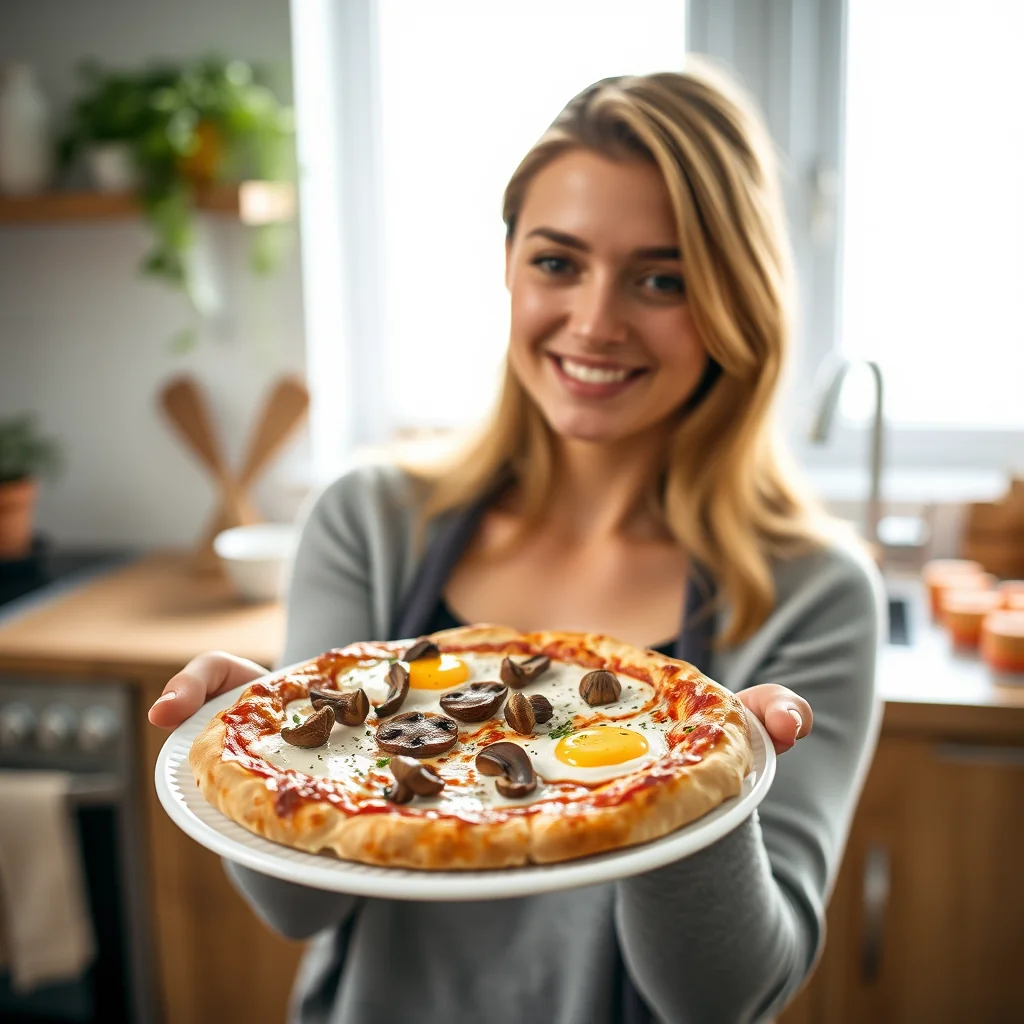 Mushroom and Egg Breakfast Pizza – vegetarian recipe