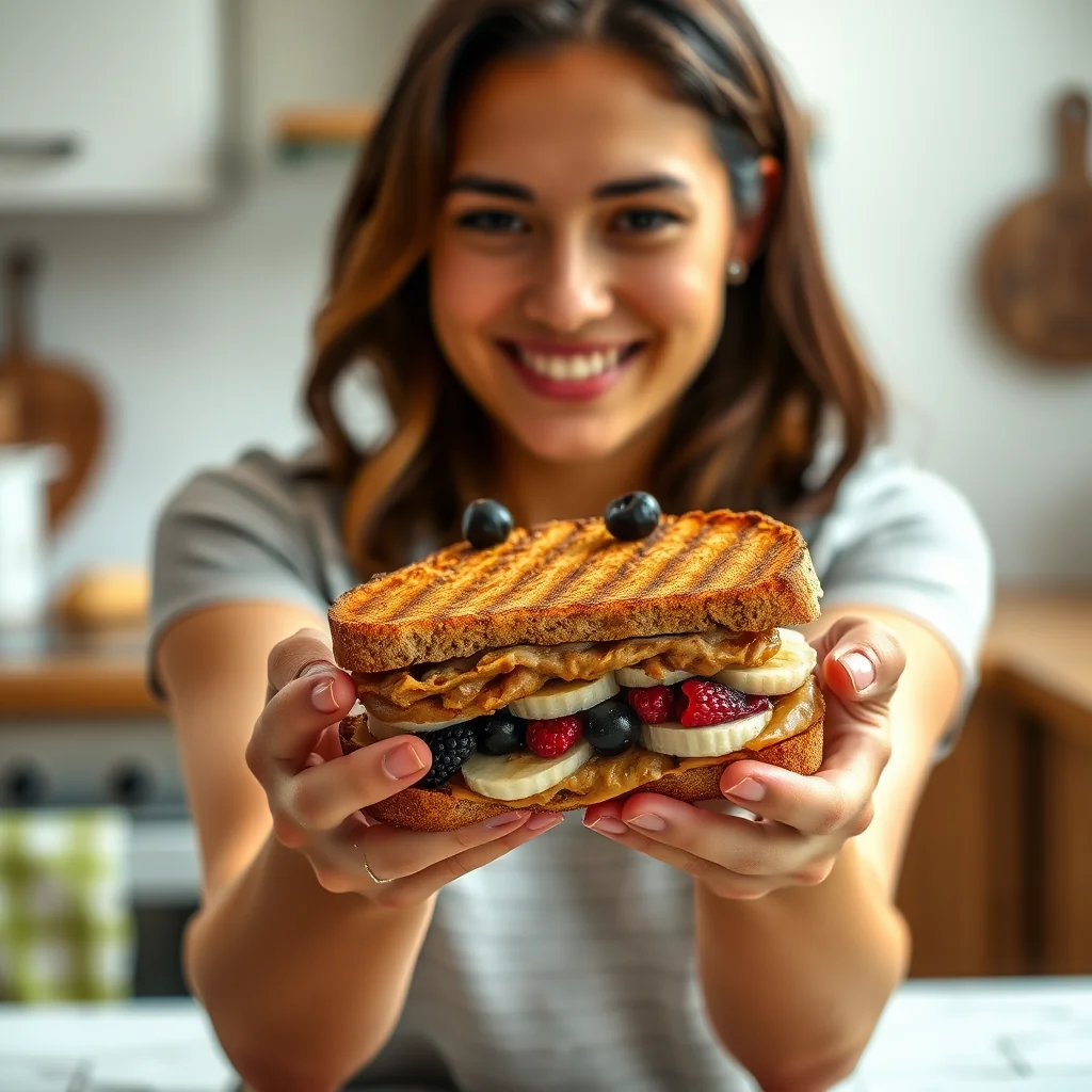 Grilled Peanut Butter, Banana, and Berry Sandwich – vegetarian recipe