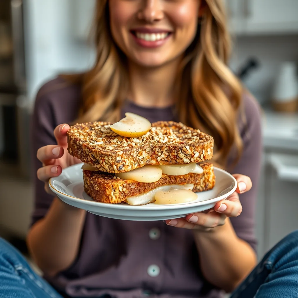 Granola Crusted Peanut Butter & Pear French Toast Sandwich – vegetarian recipe