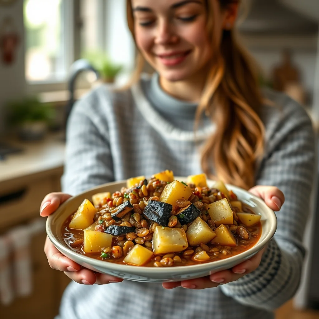 Slow Cooker Lentil and Eggplant Bake – vegetarian recipe