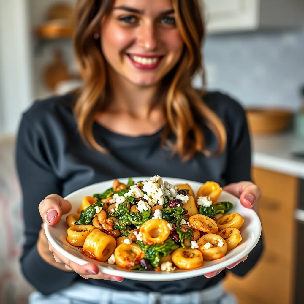 20-Minute Spinach Tortellini Skillet with Beans and Feta – vegetarian recipe