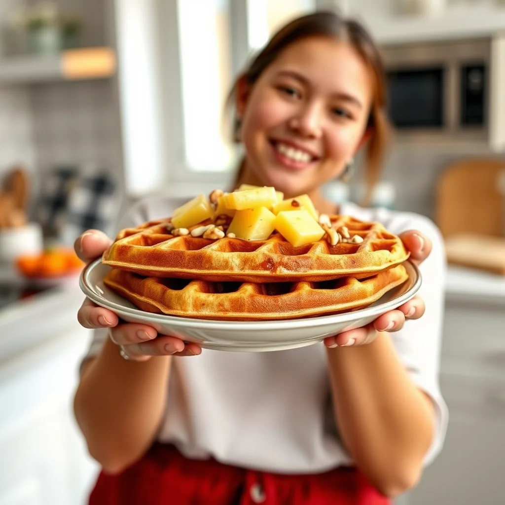 Hawaiian Waffles with Pineapple and Macadamia Nuts – vegetarian recipe
