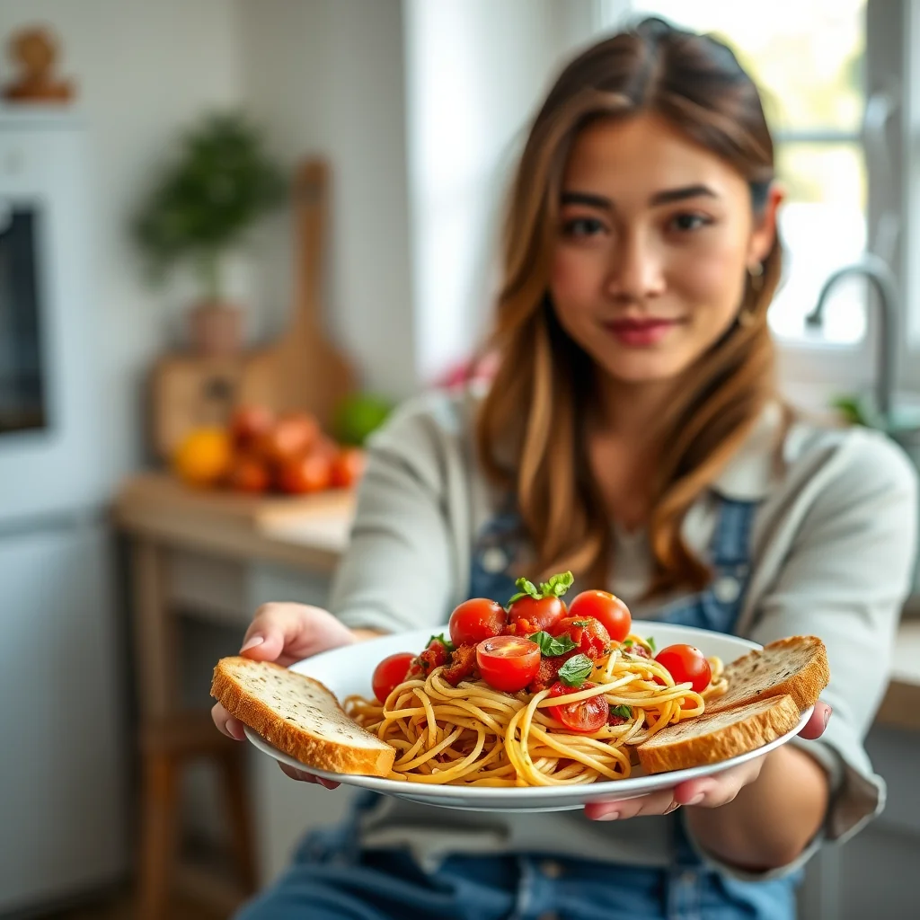 Cherry Tomato and Basil Linguine with Garlic Toasts – vegetarian recipe