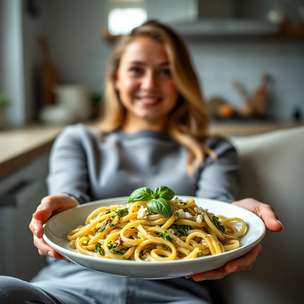 Blanched Garlic Pesto Pasta with Pecorino Romano – vegetarian recipe