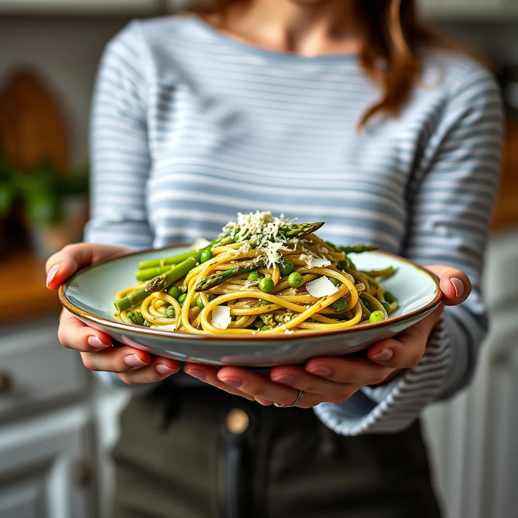 Vibrant Asparagus and Pea Pesto Fettuccine – vegetarian recipe