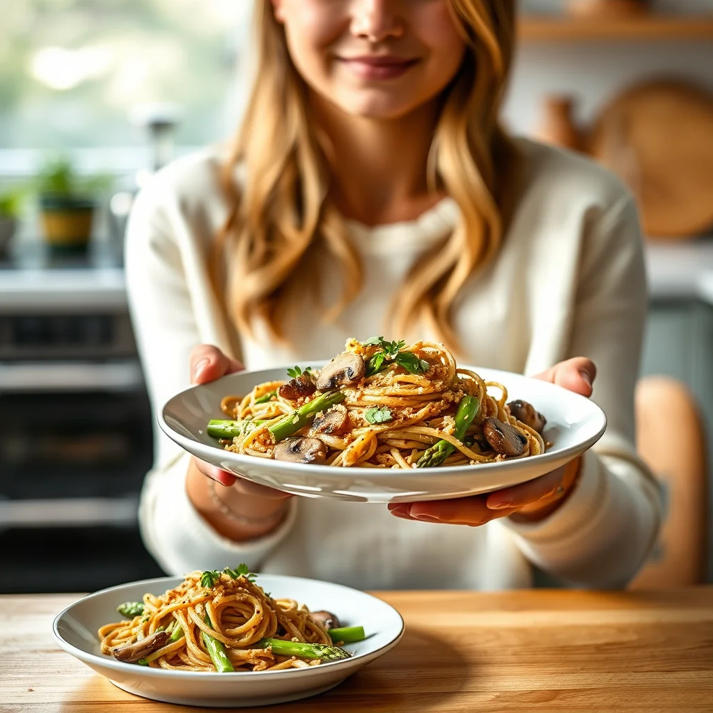 Vegan Asparagus and Mushroom Linguine – vegetarian recipe