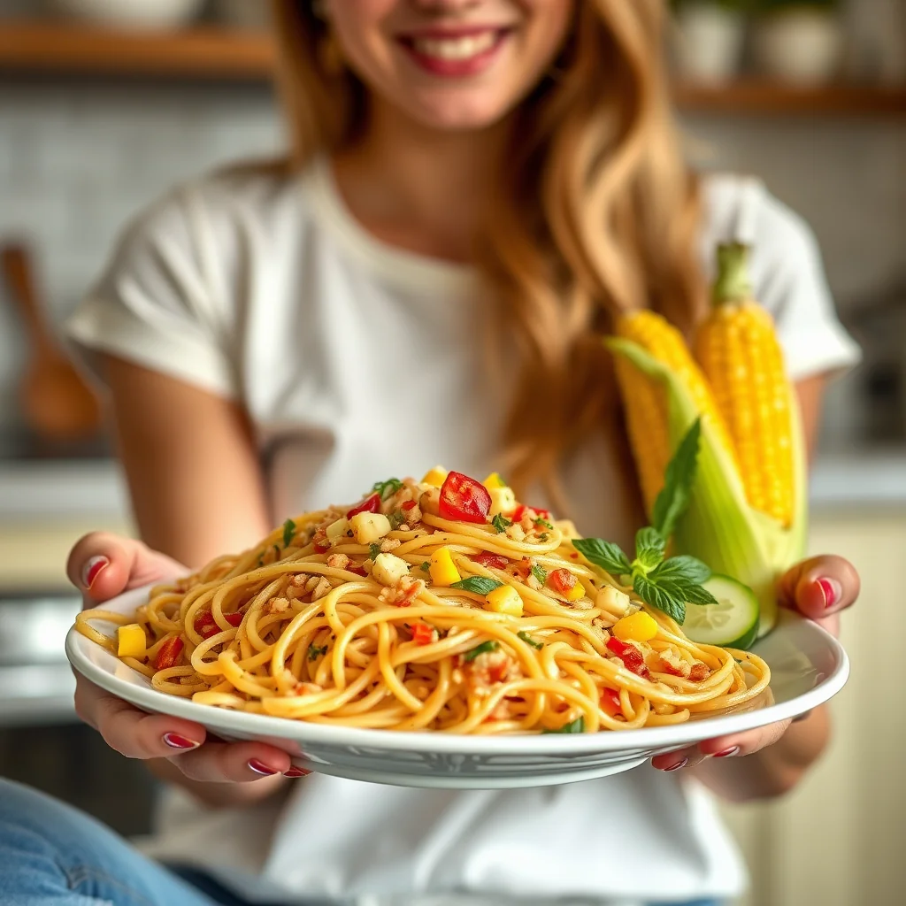 Vibrant Summer Spaghetti Salad with Corn – vegetarian recipe