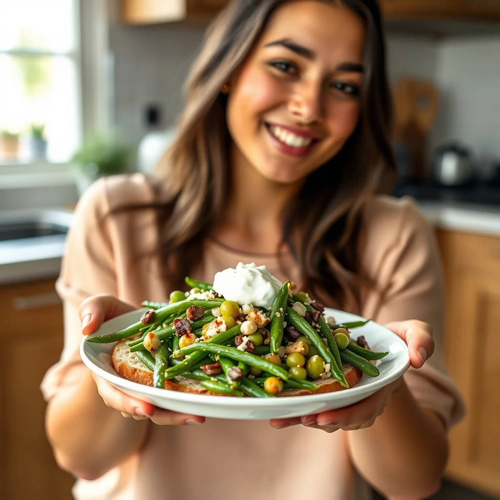 Green Bean and Edamame Bread Salad with Whipped Feta – vegetarian recipe