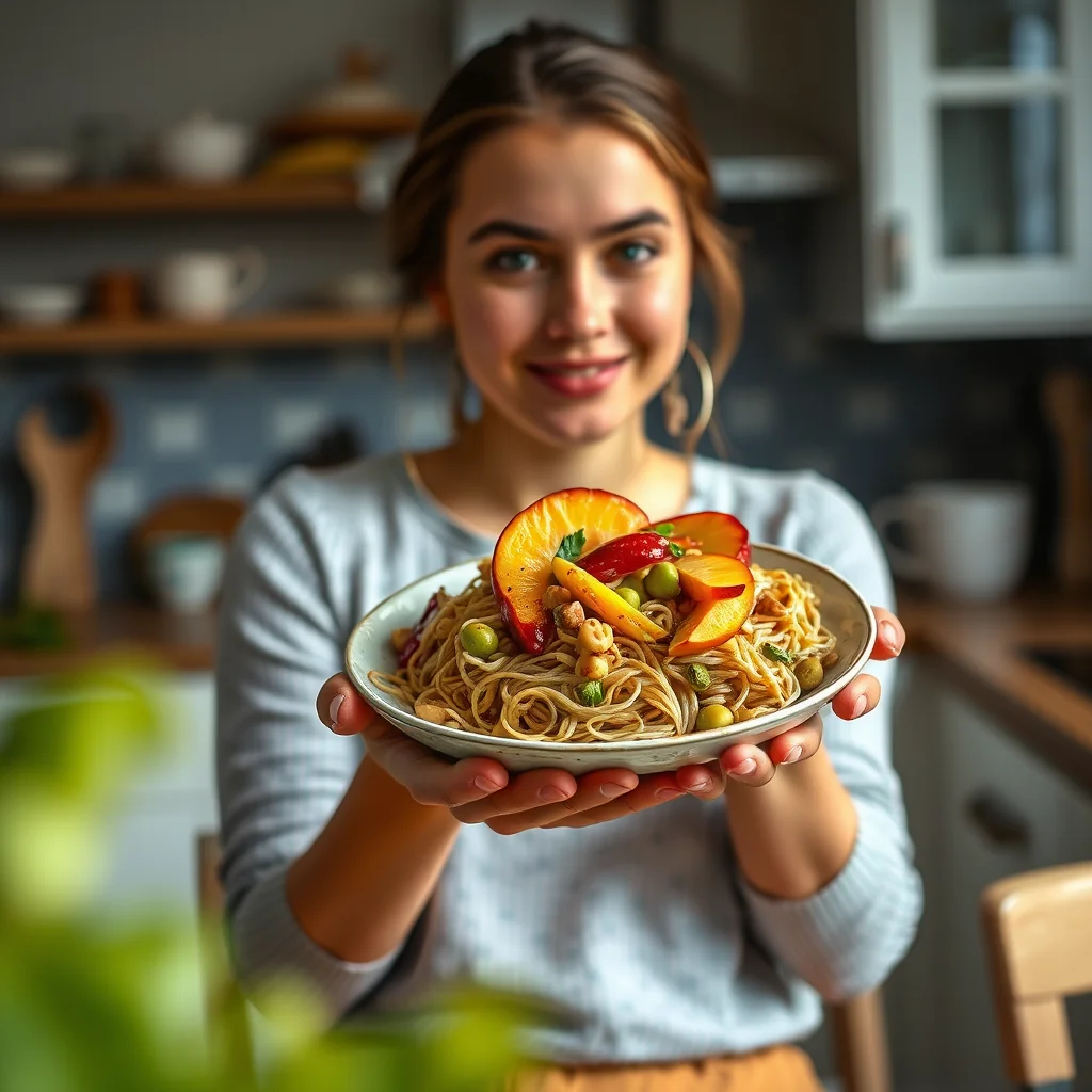 Sweet and Savory Peach Soba Noodle Salad – vegetarian recipe