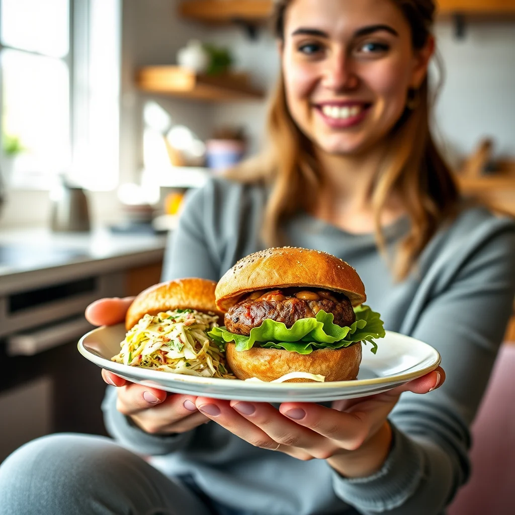 Pinto Bean and Bulgur Burgers with Honey Wasabi Coleslaw – vegetarian recipe