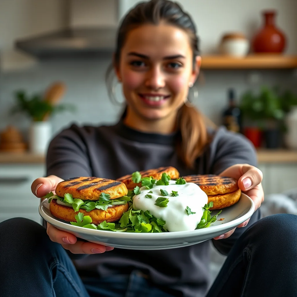 Grilled Chickpea Burgers with Zesty Yogurt Sauce – vegetarian recipe