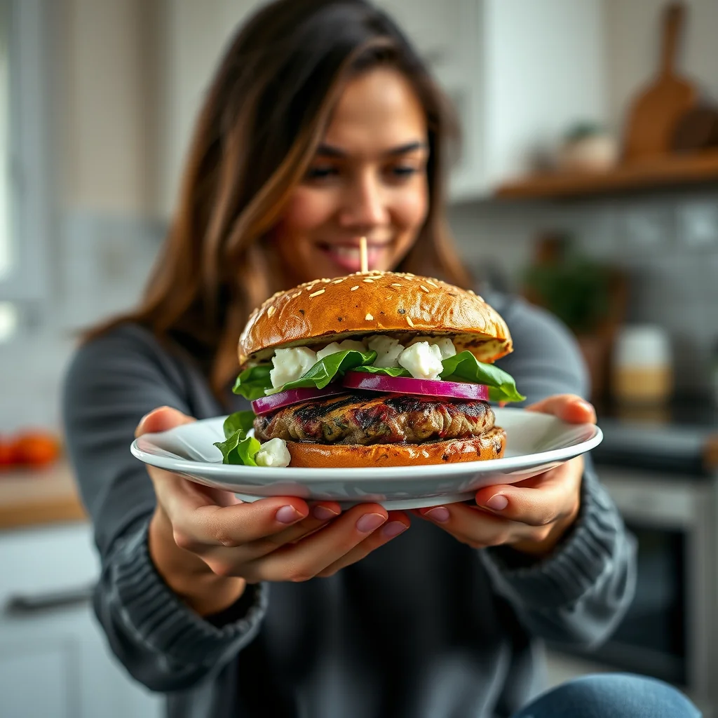 Gourmet Grilled Veggie Burger with Spinach and Feta – vegetarian recipe