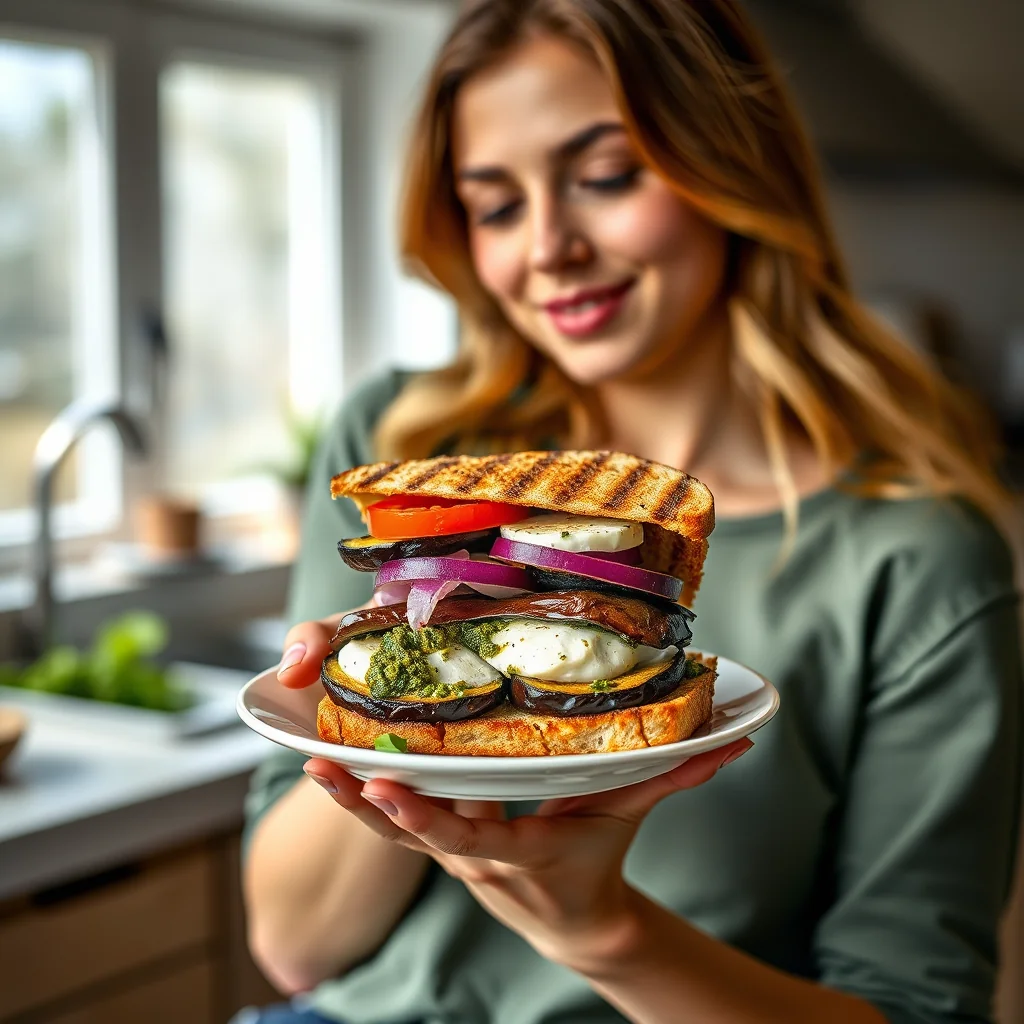 Grilled Vegetable Sandwich with Goat Cheese and Pesto – vegetarian recipe