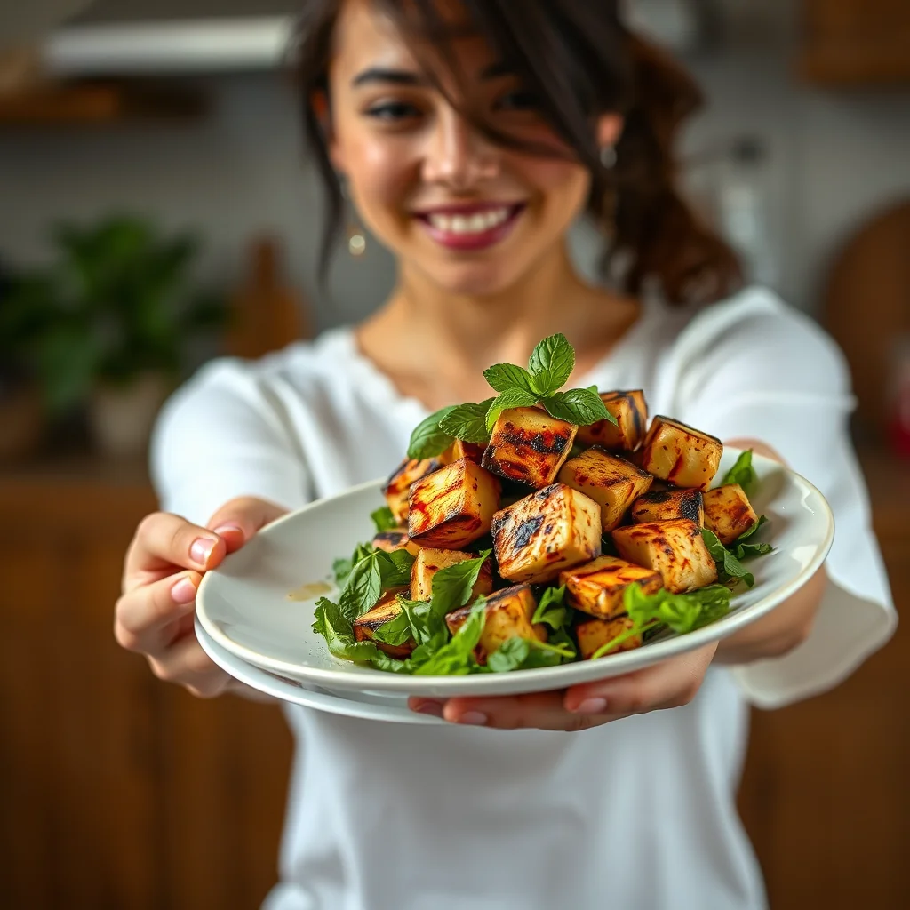 Spicy Mint Grilled Tofu Salad – vegetarian recipe