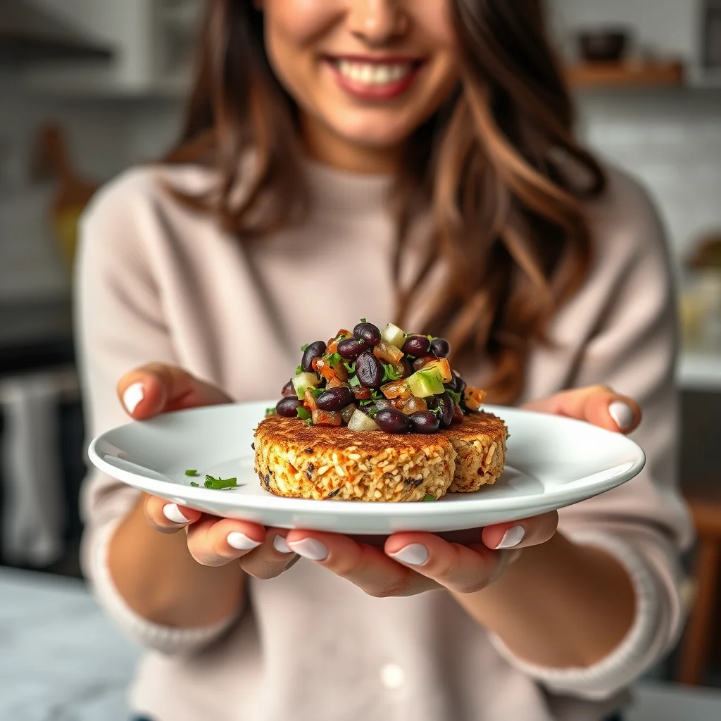 Savory Couscous Cakes with Black Bean Salsa – vegetarian recipe