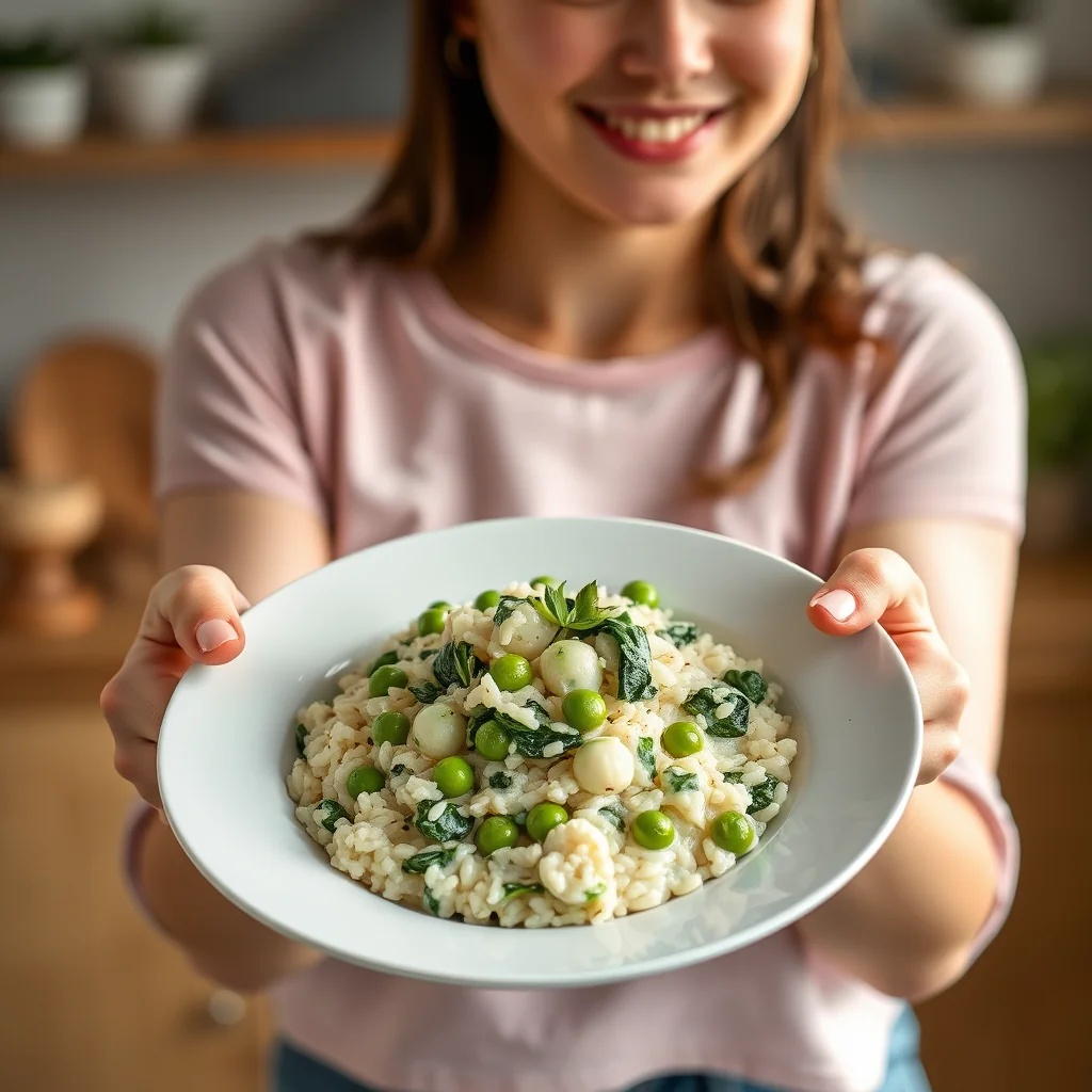 Creamy Spring Risotto with Spinach, Peas, and Tarragon – vegetarian recipe