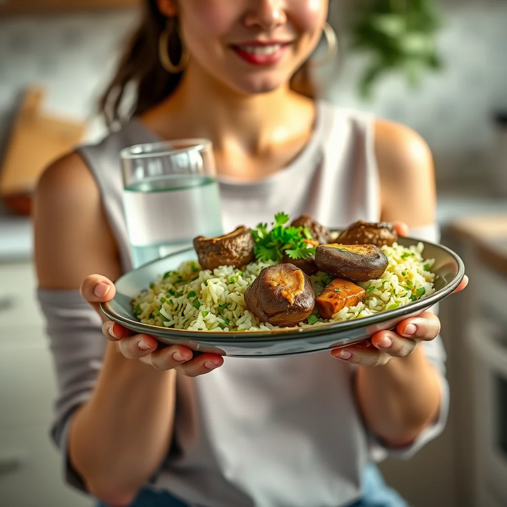 Portobello Curry with Green Rice – vegetarian recipe