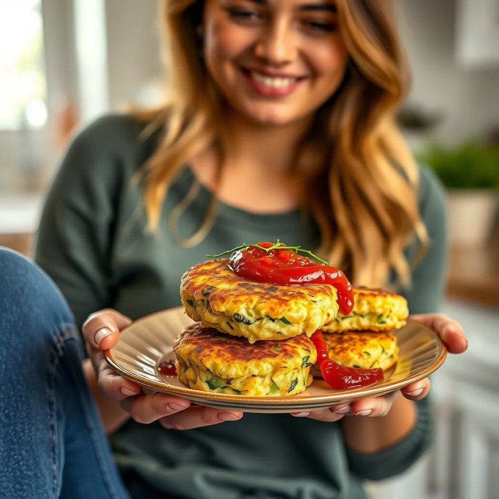 Savory Zucchini-Cheddar Cakes with Mushrooms and Roasted Red – vegetarian recipe