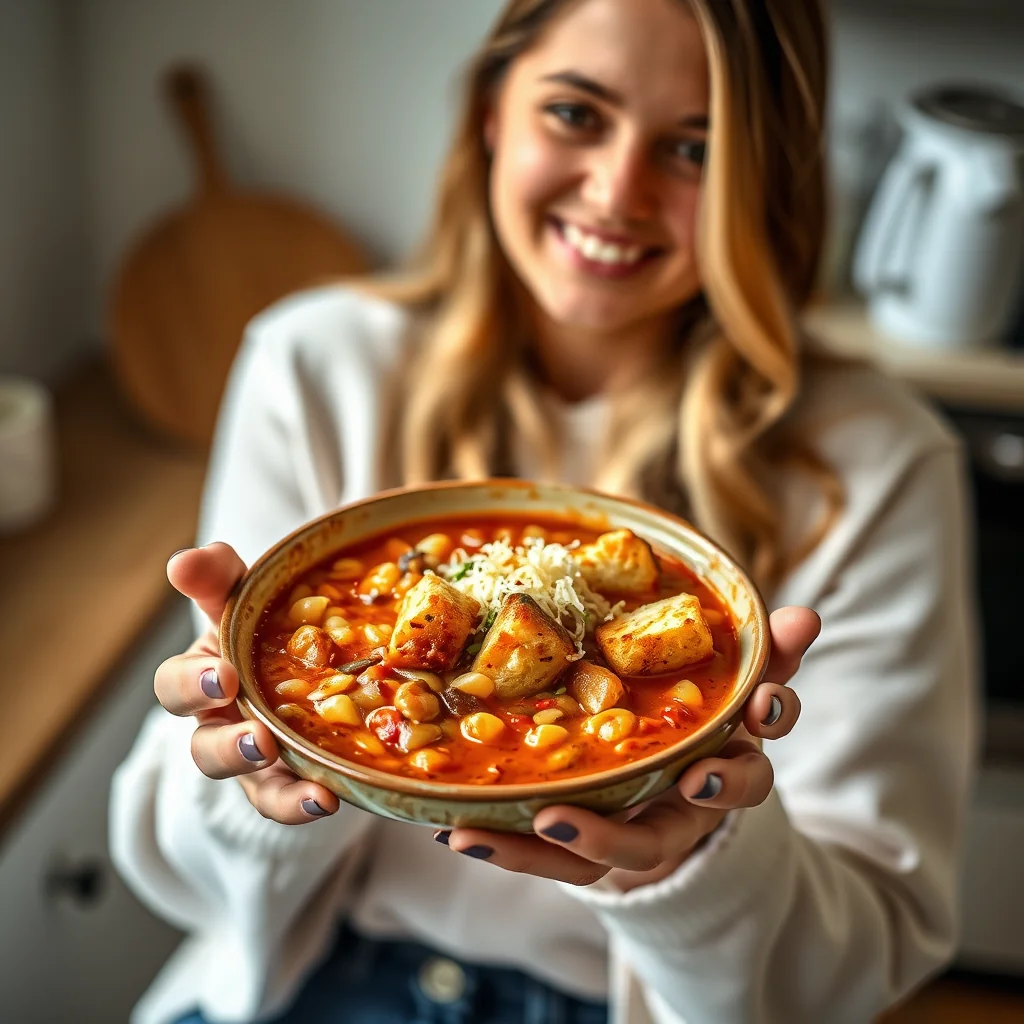 Hearty Tuscan Bean Soup with Cheesy Cornmeal Croutons – vegetarian recipe