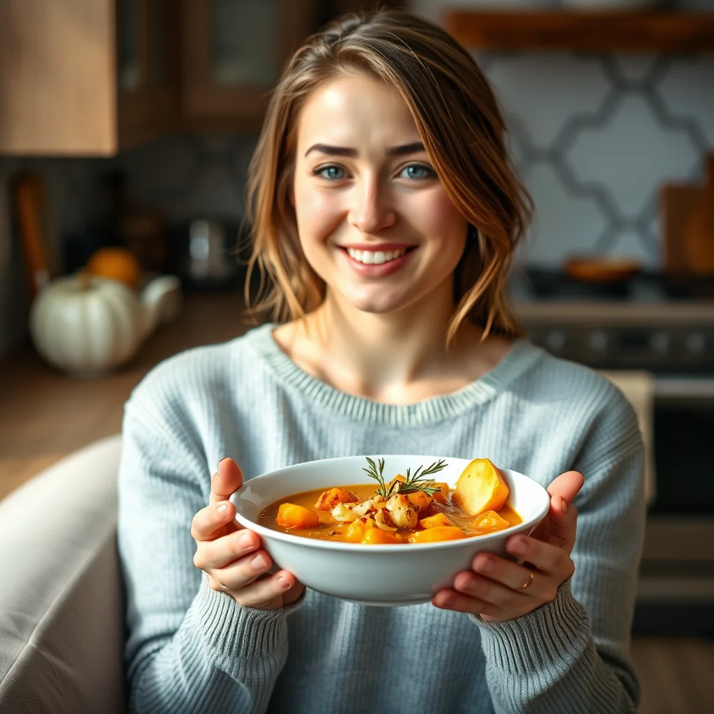 A Bowl of Autumn Sunshine: Roasted Sweet Potato and Apple So – vegetarian recipe