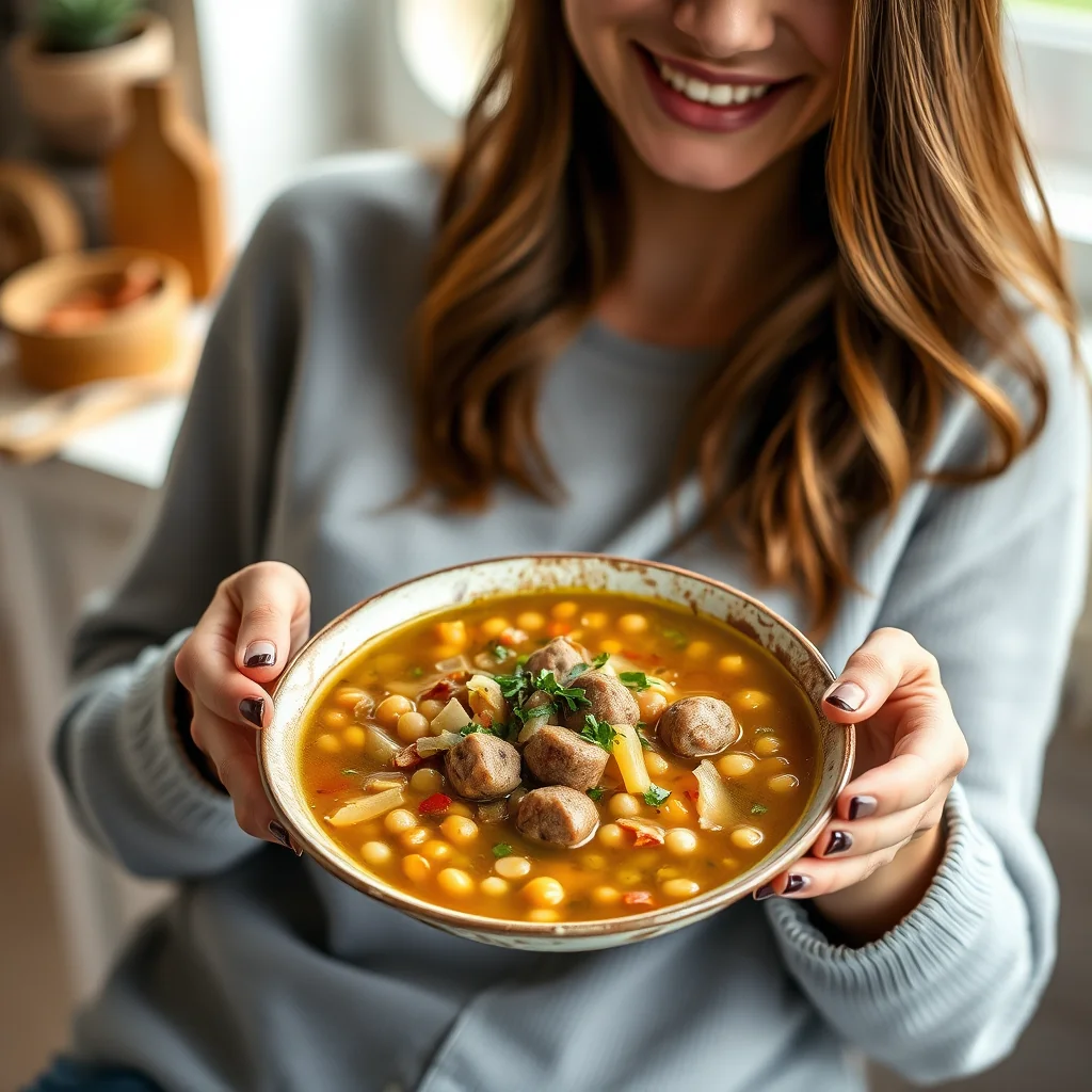 Hearty Vegetarian Split Pea Soup with Veggie Sausage – vegetarian recipe