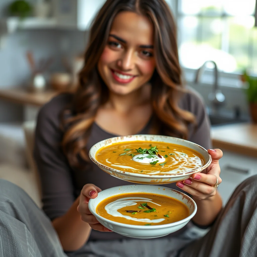 Masoor Dal and Courgette Soup with Cilantro-Yogurt Sauce – vegetarian recipe