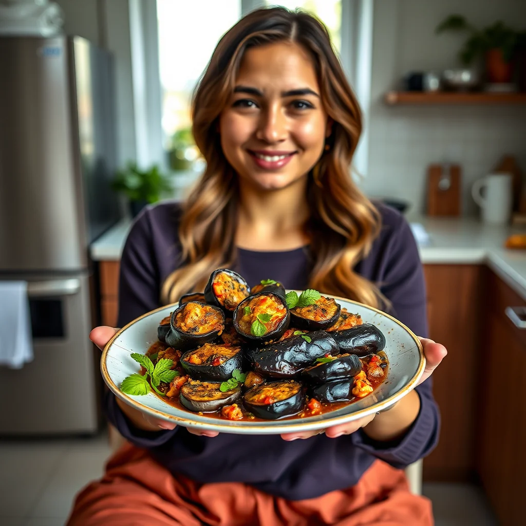 Smoky Eggplant Gojju Bruschetta (Badanekayi Gojju) – vegetarian recipe