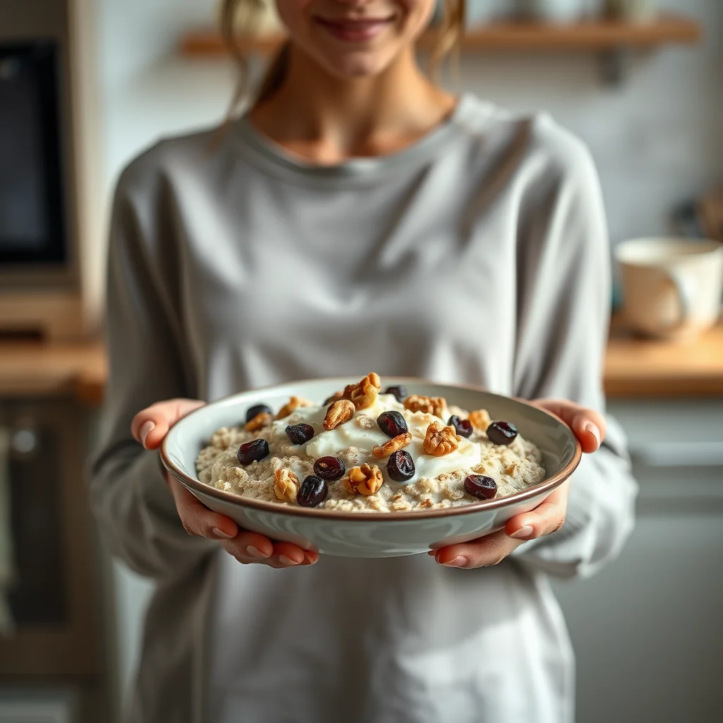 Creamy Ricotta Oatmeal with Walnuts and Raisins – vegetarian recipe
