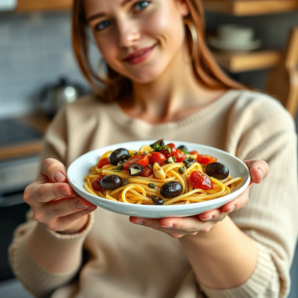 Linguine with Olives, Capers, and Tomatoes – vegetarian recipe