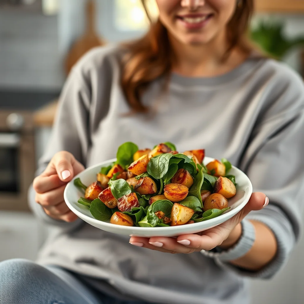 Warm Spinach Salad with Crispy Potatoes – vegetarian recipe