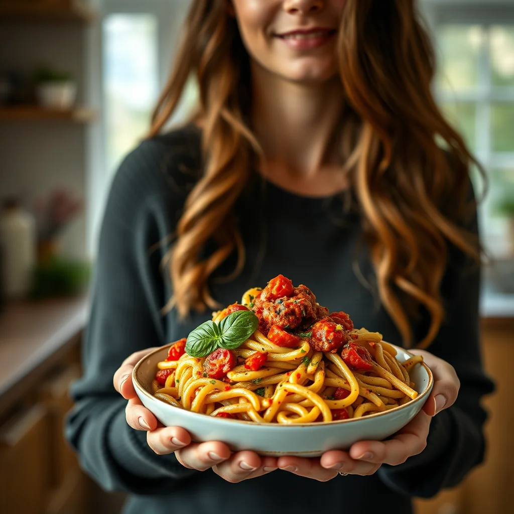 Whole-Wheat Pasta with Basil and Tomato Pesto – vegetarian recipe